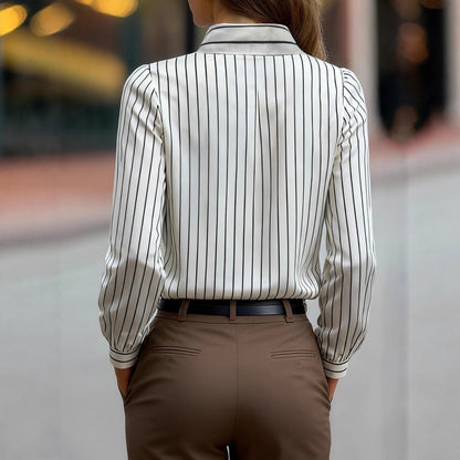 Damen Bluse Gestreift Klassischer Kragen Puffärmel Norvielle