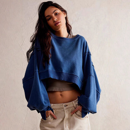 Damen Cropped Sweatpullover Weite Ärmel Norvielle
