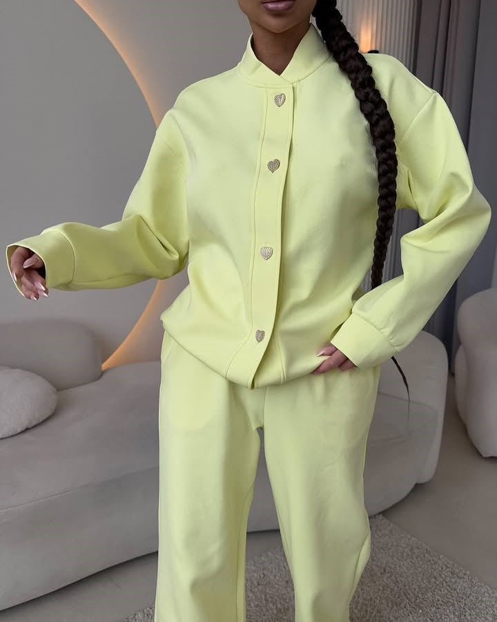 Damen Loungewear-Set mit Knöpfen Elegantes Freizeit-Set Norvielle