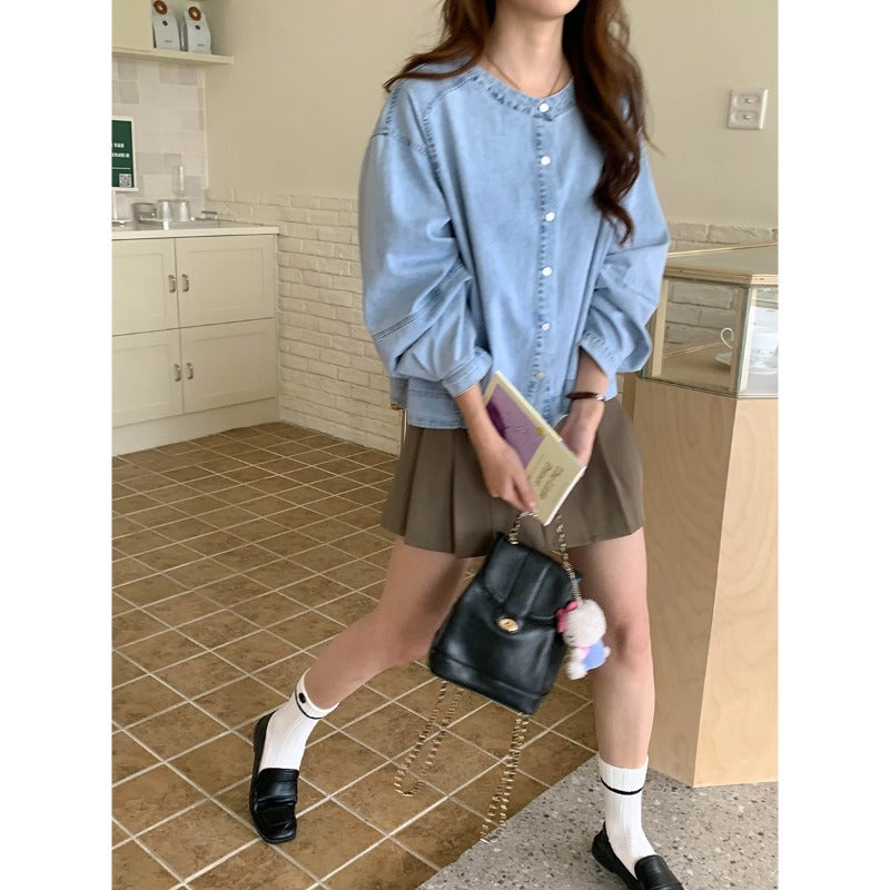 Damen Denim-Bluse mit Puffärmeln