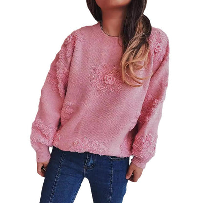 Damen Pullover mit Floralmuster Strukturiertes Strickdesign Beige
