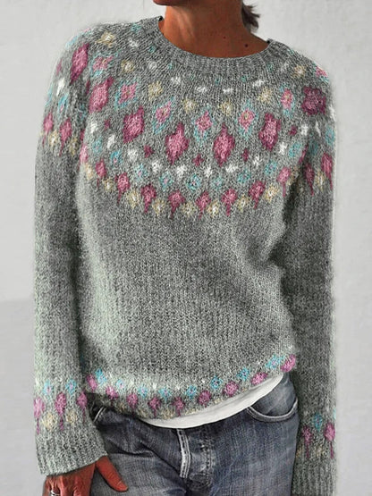 Damen Strickpullover Lebendiges Muster Komfortschnitt Norvielle