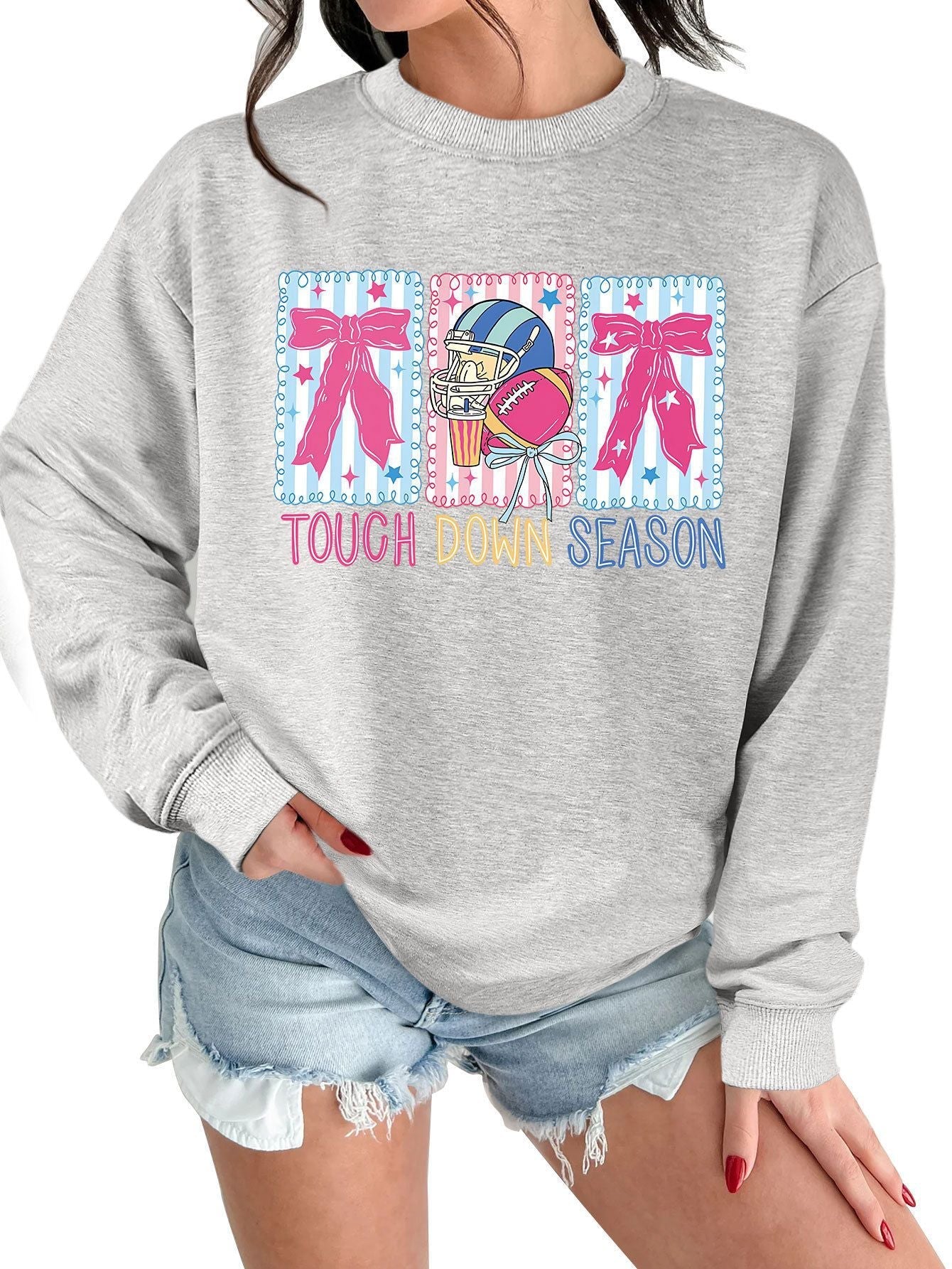 Damen Sweatshirt Football Motiv Lässig Grün