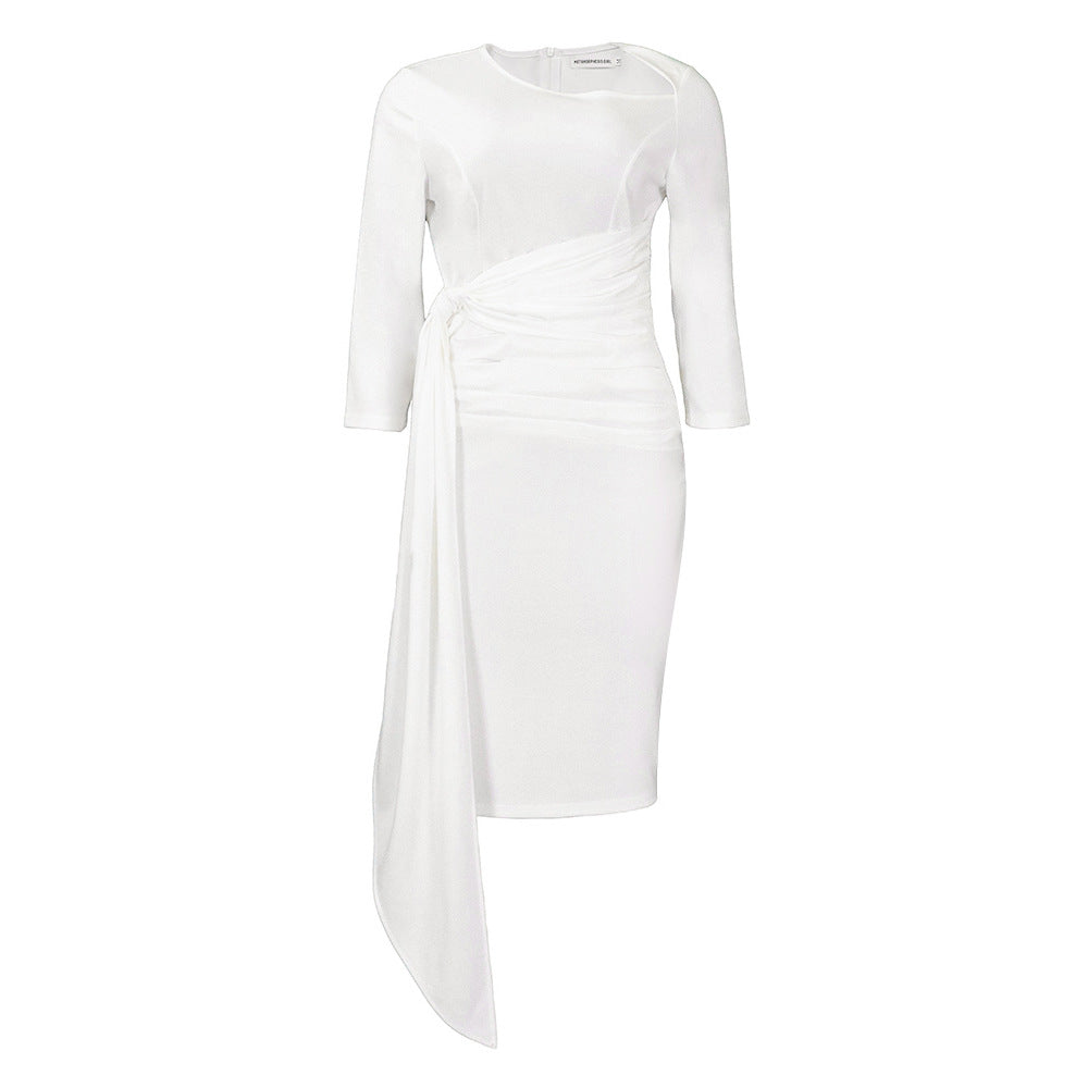 Damen Etuikleid Asymmetrischer Saum Elegante Drapierung Norvielle