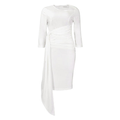 Damen Etuikleid Asymmetrischer Saum Elegante Drapierung Norvielle