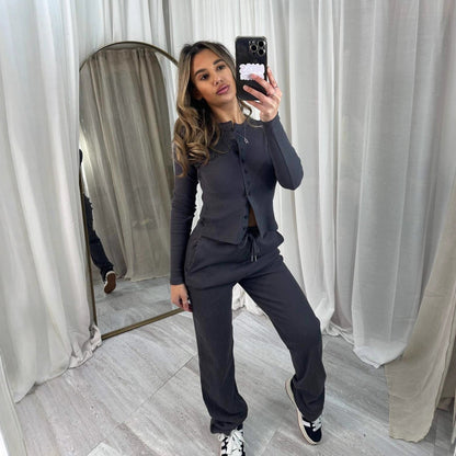 Damen Strick-Loungewear-Set mit Knopfleiste Norvielle Kuschelig