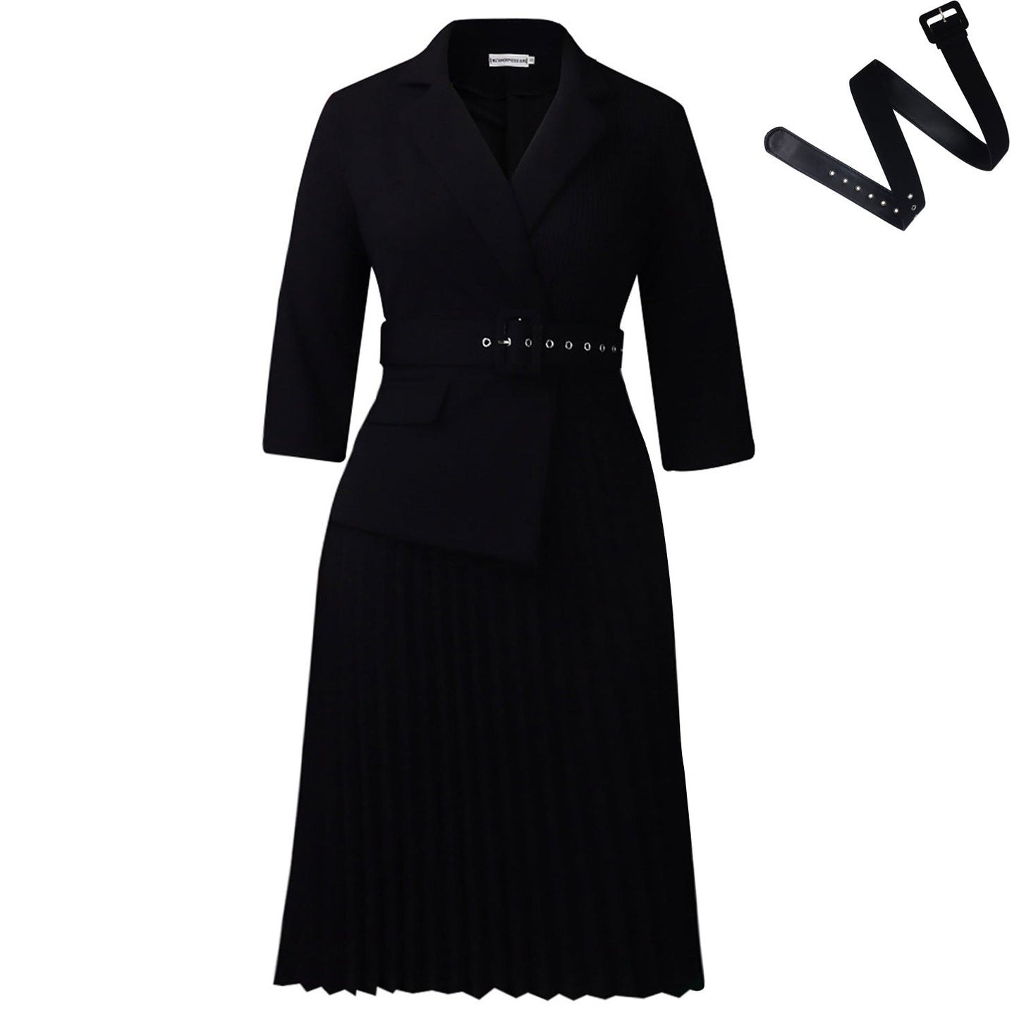 Damen Blazer-Kleid mit Taillengürtel und Plissee Optik