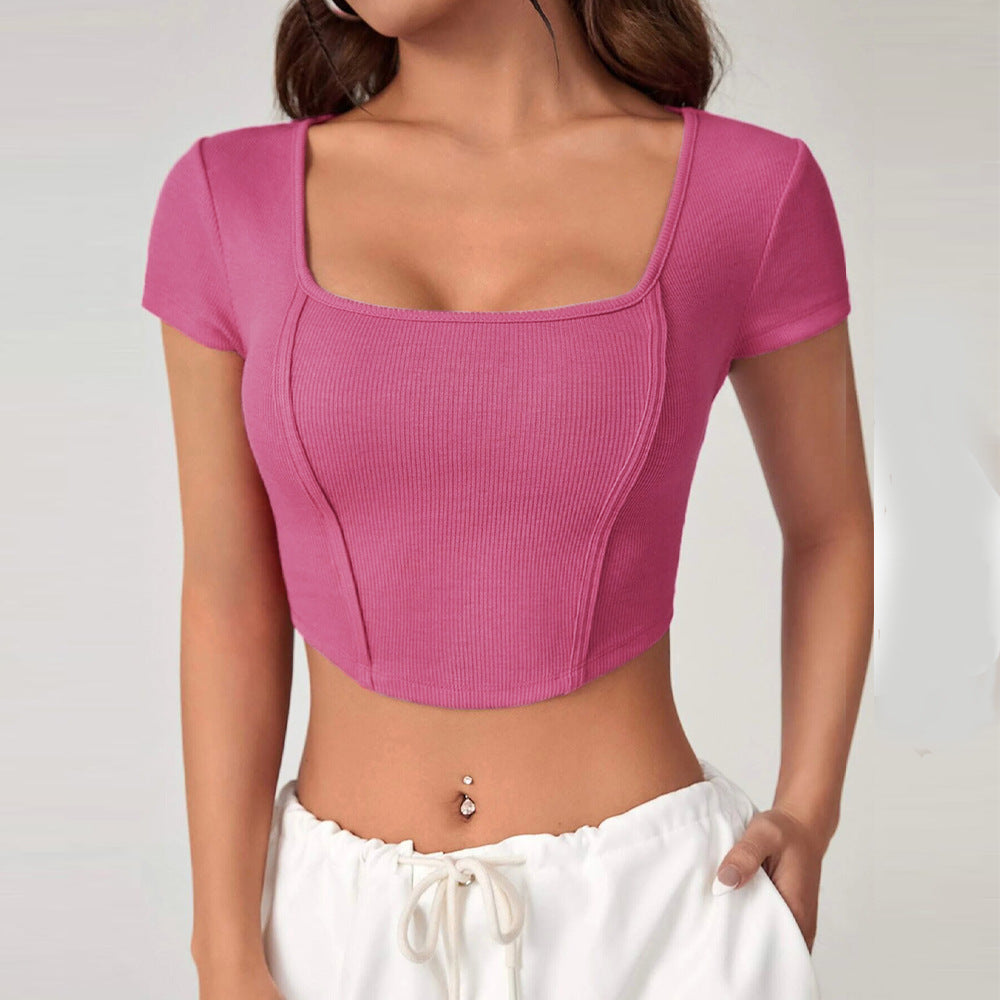 Damen Cropped Quadratischer Ausschnitt Rippstruktur Norvielle