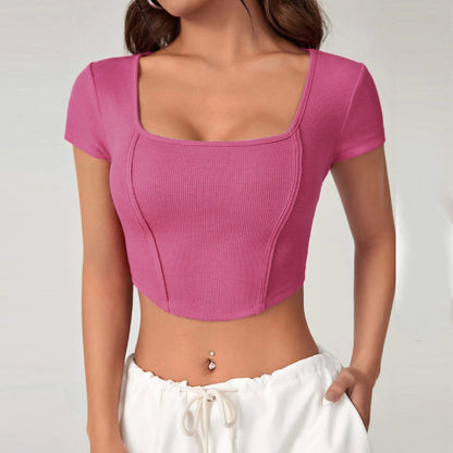 Damen Cropped Quadratischer Ausschnitt Rippstruktur Norvielle