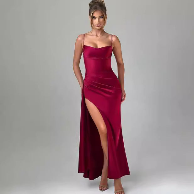 Damen Maxikleid mit seitlichem Schlitz und Spaghettiträgern Norvielle