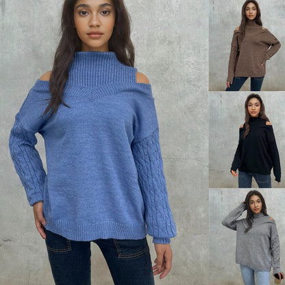 Damen Pullover Schulterfrei Zopfmuster Norvielle - Norvielle