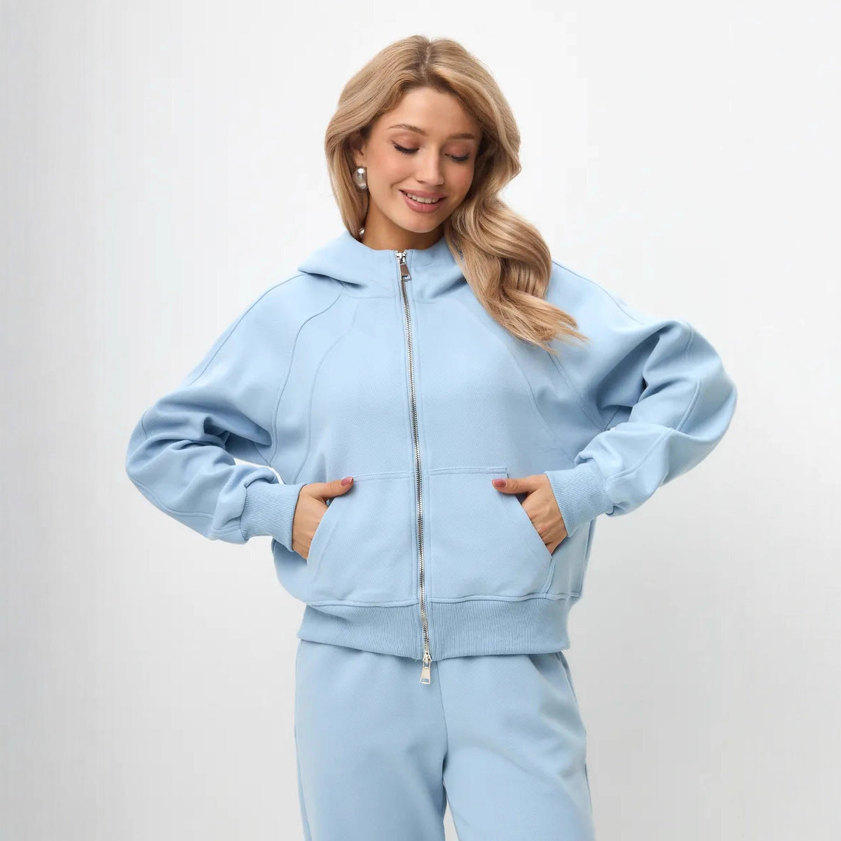 Damen Fleece-Jogginganzug Durchgehender Reißverschluss Praktische