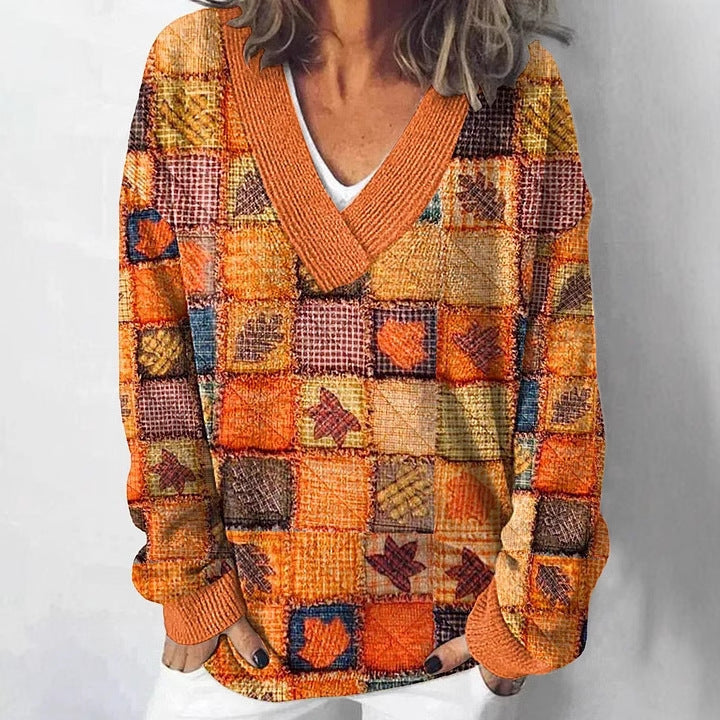Damen Pullover V-Ausschnitt Floralmuster Lässig Norvielle