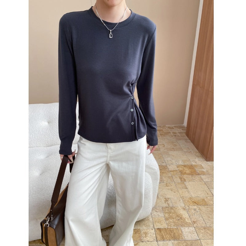 Damen Langarmshirt mit Knopfdetails Baumwolle Weiß