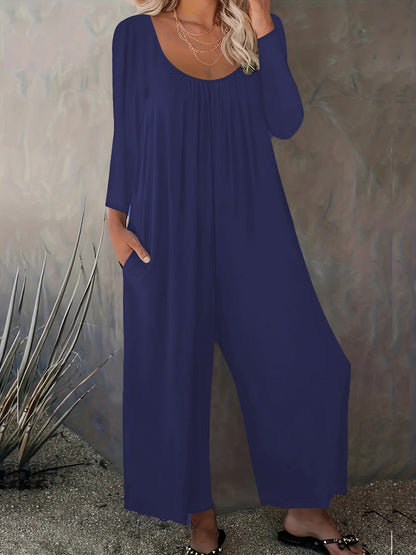 Damen Jumpsuit Weit geschnitten mit Taschen Moderner Schnitt Norvielle