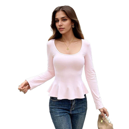 Damen Peplum-Oberteil Tiefes Dekolleté Lange Ärmel