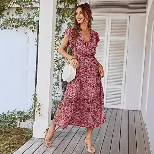 Damen Maxikleid V-Ausschnitt Schwingrock Norvielle - Norvielle