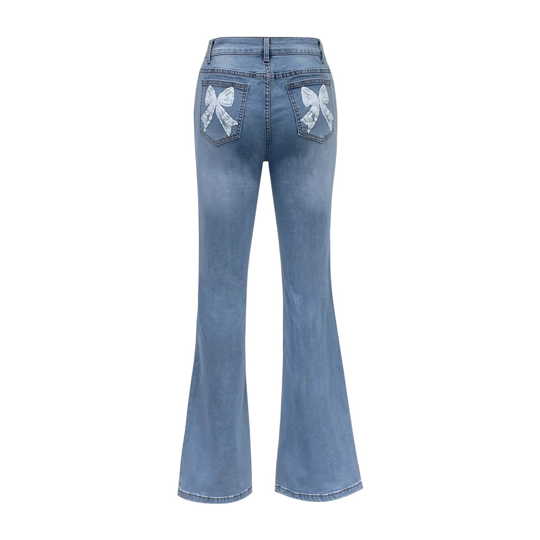 Damen Schlagjeans Dekorative Schleifen Norvielle