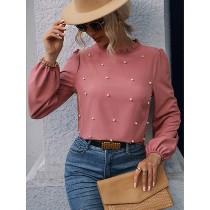 Damen Bluse Rüschendetails Perlenverzierung Norvielle