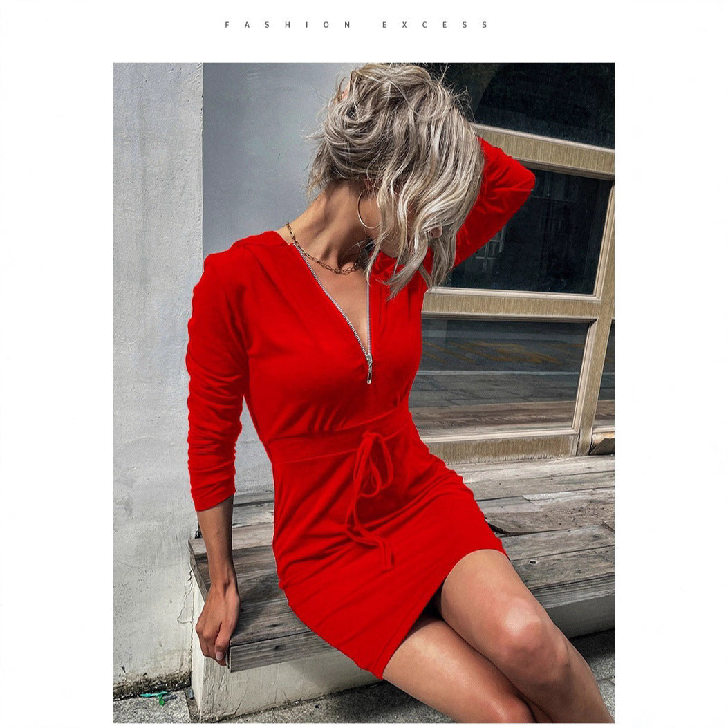 Damen Sportkleid Reißverschluss Regulierbarer Gürtel Norvielle
