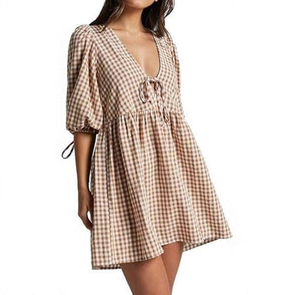 Damen Freizeitkleid V-Ausschnitt Puffärmel Norvielle - Norvielle