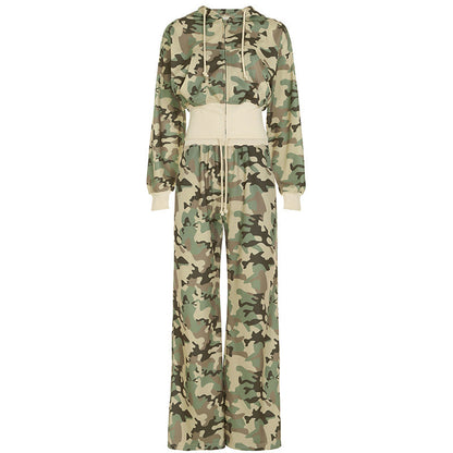 Herren Camouflage Hoodie Langarm Sweatshirt Hose Set