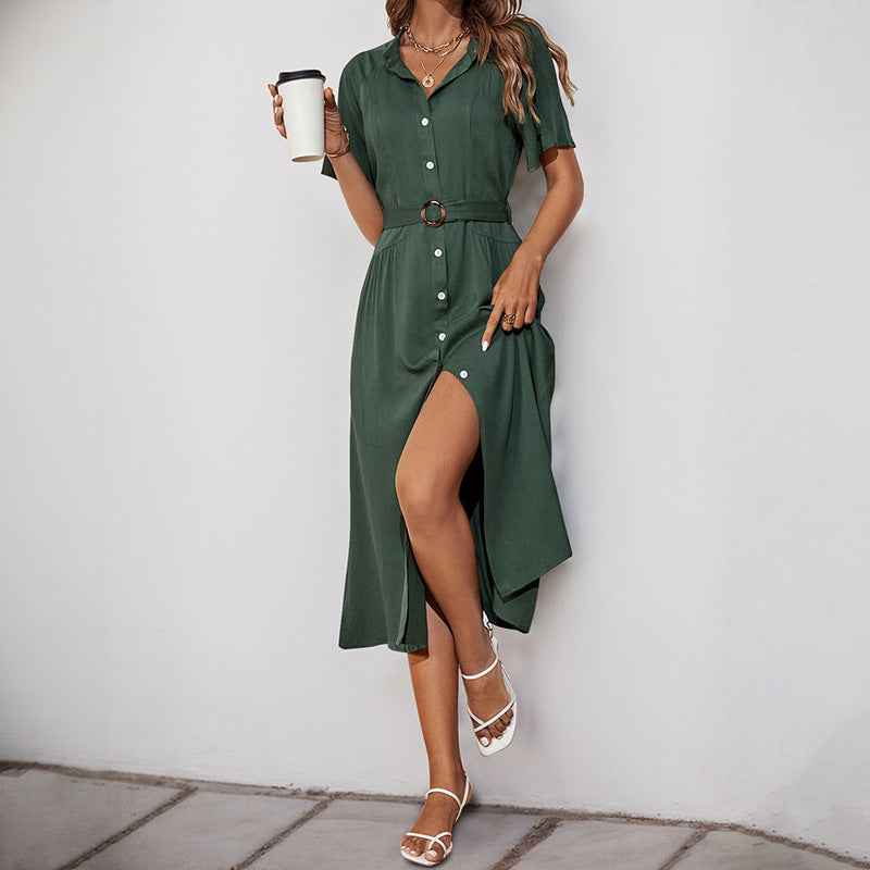 Damen Midi-Kleid Knopfleiste Seitenschlitz Norvielle - Norvielle