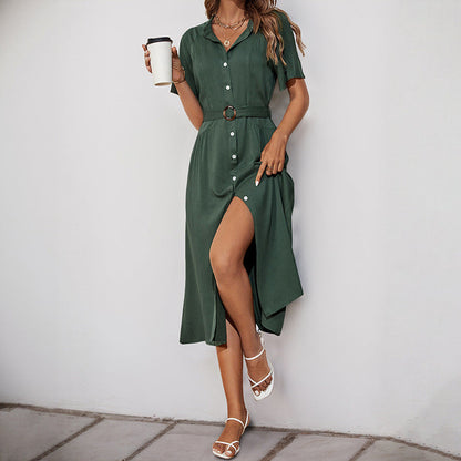 Damen Midi-Kleid Knopfleiste Seitenschlitz Norvielle - Norvielle