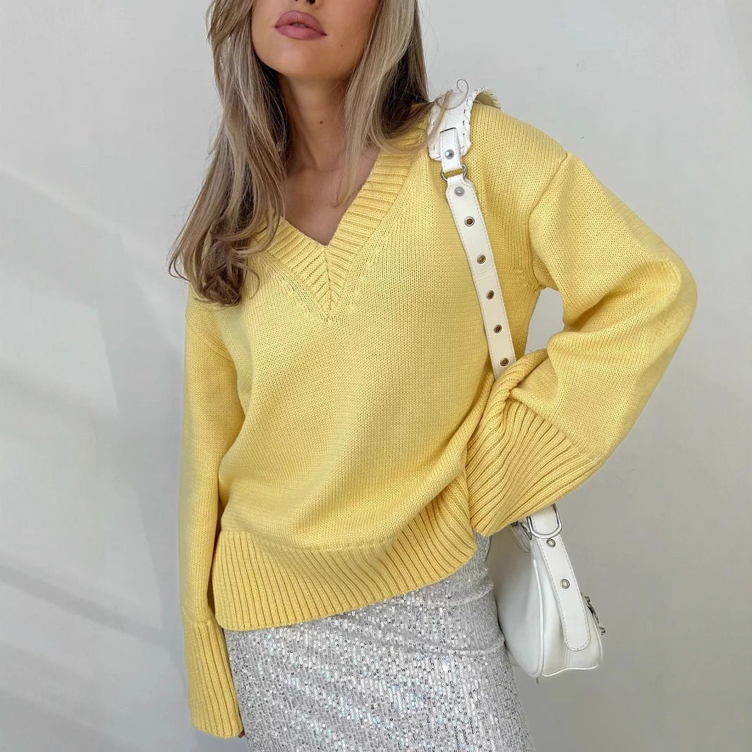 Damen leichter V-Ausschnitt Pullover Norvielle
