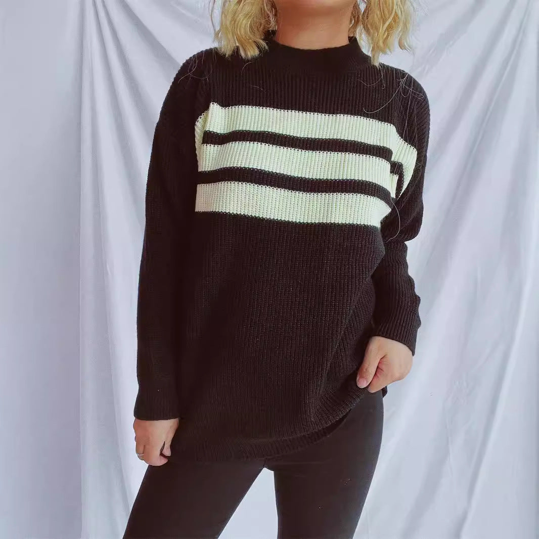 Damen Strickpullover Oversized Horizontale Streifen Beige - Norvielle
