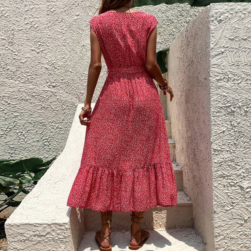 Damen Midi-Kleid Rüschen Knopfdesign Norvielle