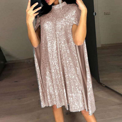 Damen Pailletten-Cocktailkleid mit Cape-Ärmeln Norvielle