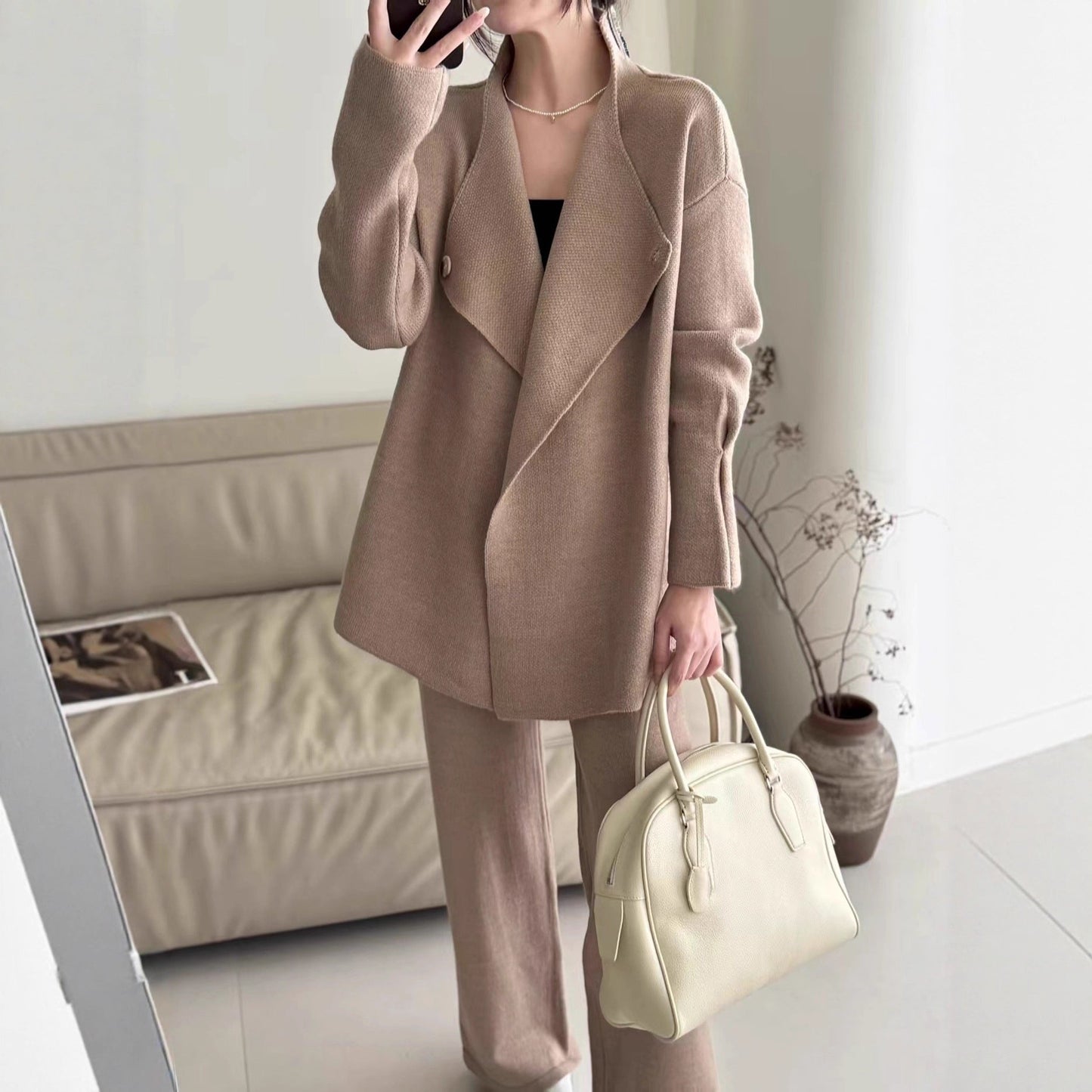 Damen Blazer Tailliert Gürtel Feine Textur Norvielle