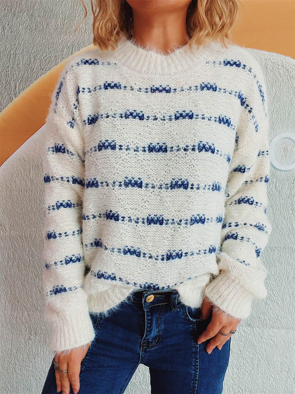Damen Strickpullover Weich Norvielle Streifenmuster