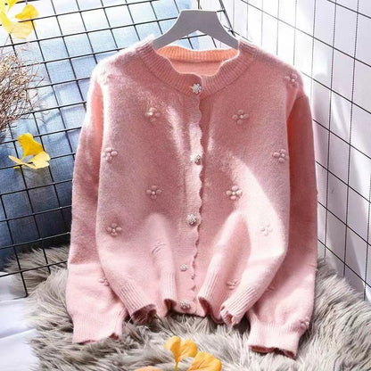 Damen Strickjacke Kuschelig Blumenapplikationen Norvielle