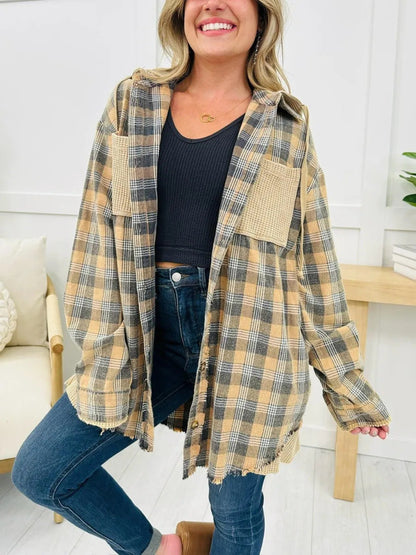 Damen Karo-Hemdjacke Oversized mit Fransen Details Norvielle