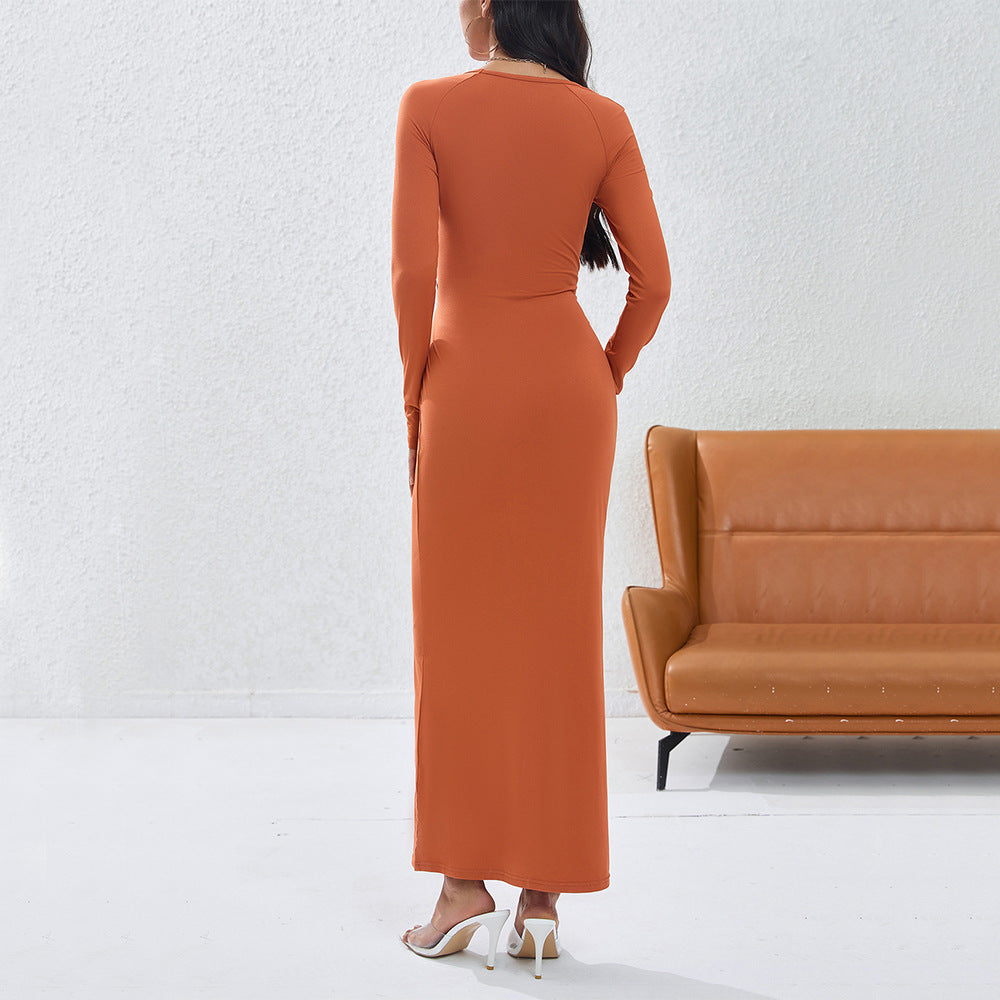 Damen Wickelkleid Langarm Dekorativer Cut-Out Norvielle