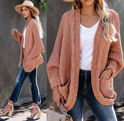 Damen Cardigan Grobstrick Lässig Voluminöse Ärmel Norvielle