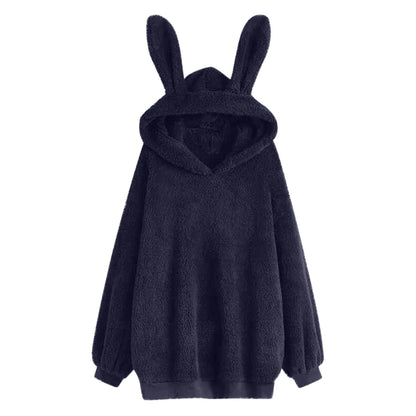 Damen Hoodie Kuschelig Hasenohren Grau