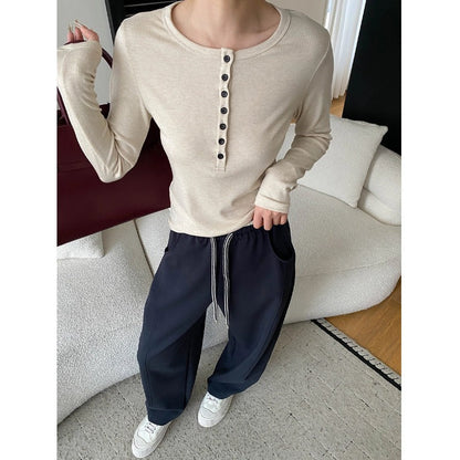 Damen Langarmshirt mit Knopfleiste Bequem Norvielle