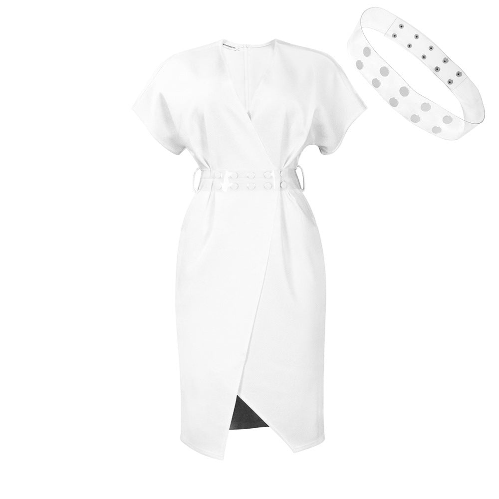 Damen Wickelkleid Elegante Taillierung Gürtel