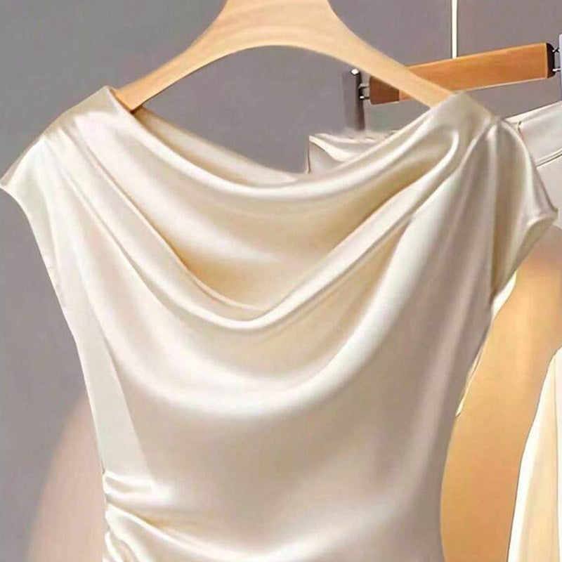 Damen Satin Oberteil Wasserfallausschnitt Norvielle