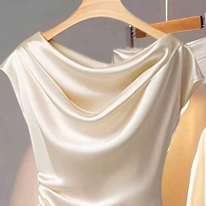 Damen Satin Oberteil Wasserfallausschnitt Norvielle