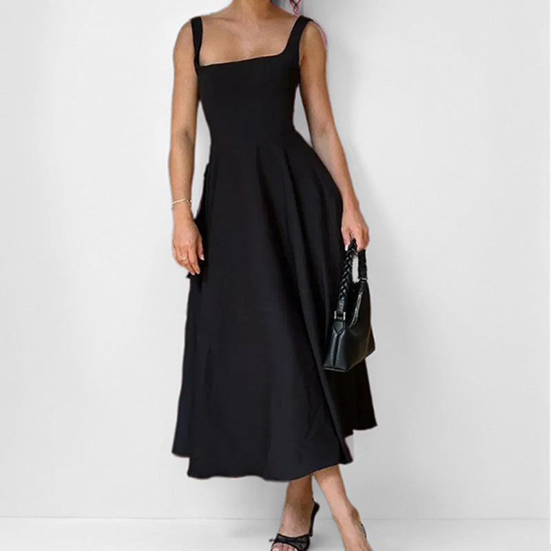 Damen Maxikleid Quadratischer Ausschnitt Schwingender Rock Norvielle