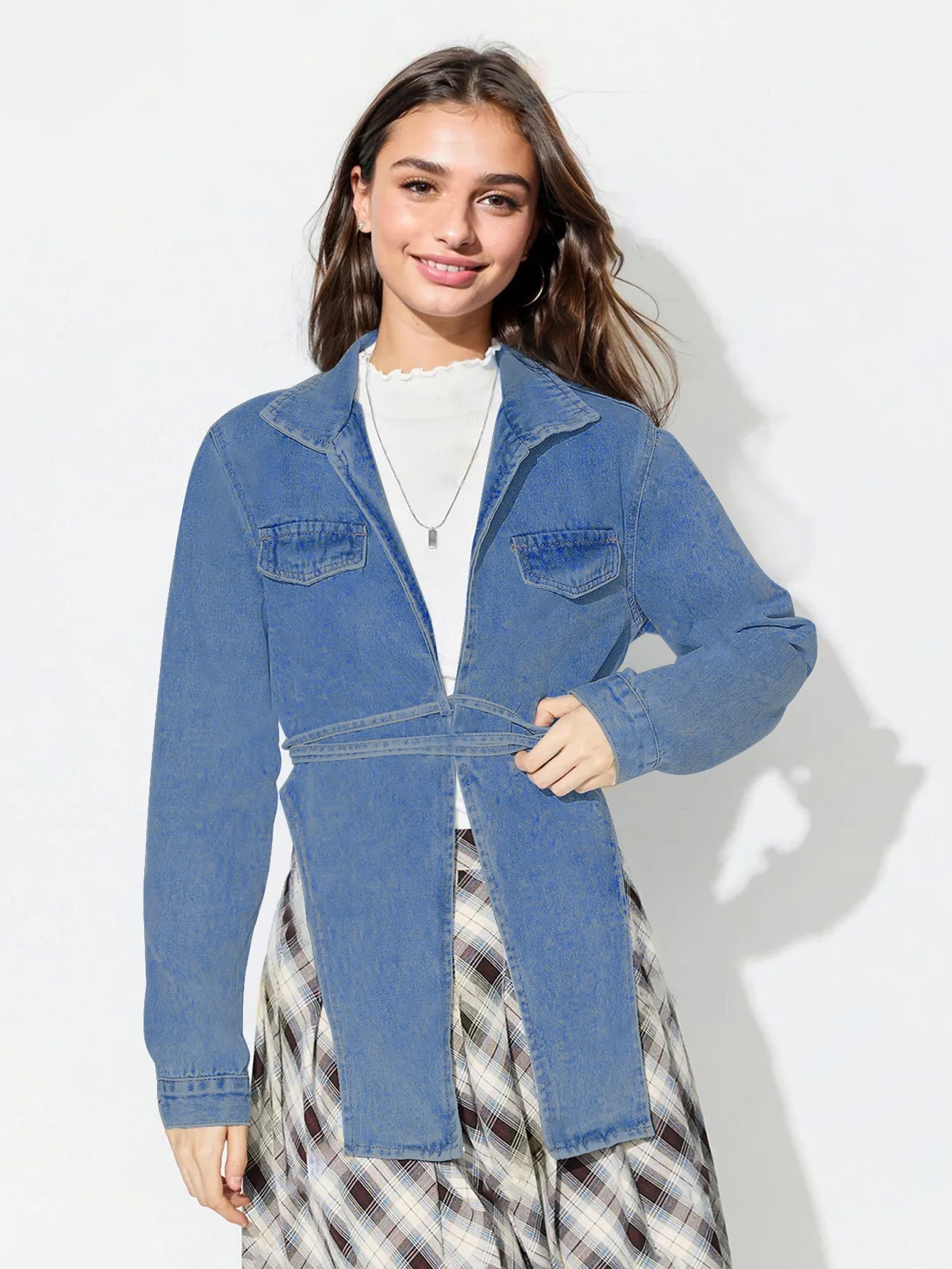Damen Oversized Jeansjacke Verkürzter Schnitt Mit Taschen