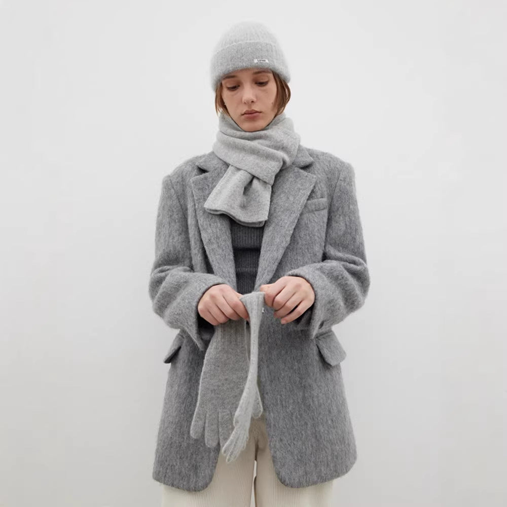 Damen Wollblazer Moderner Schnitt Kuschelig Anthrazit