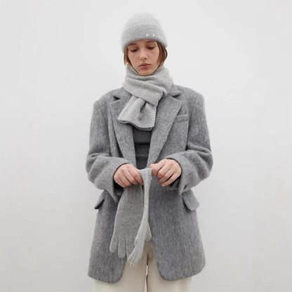 Damen Wollblazer Moderner Schnitt Kuschelig Anthrazit