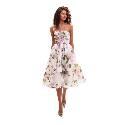 Damen Midi-Kleid Florales Chiffon Mit Taillengürtel