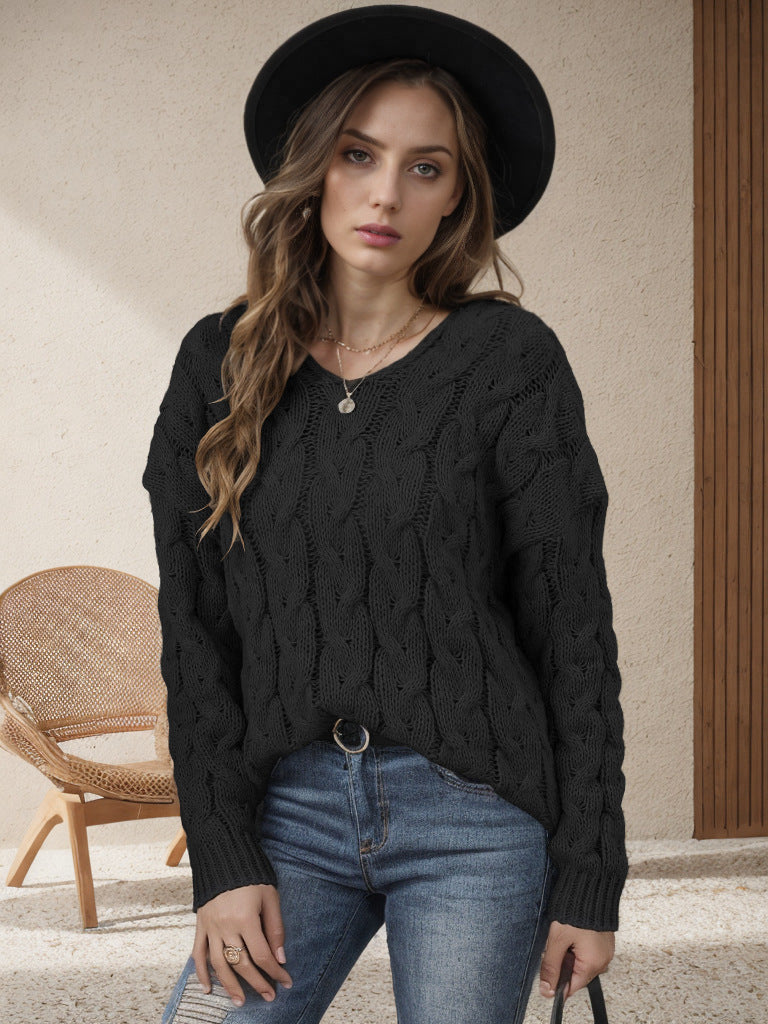 Damen Grobstrickpullover Romantisch Zopfmuster Weit Norvielle
