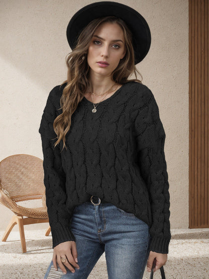 Damen Grobstrickpullover Romantisch Zopfmuster Weit Norvielle